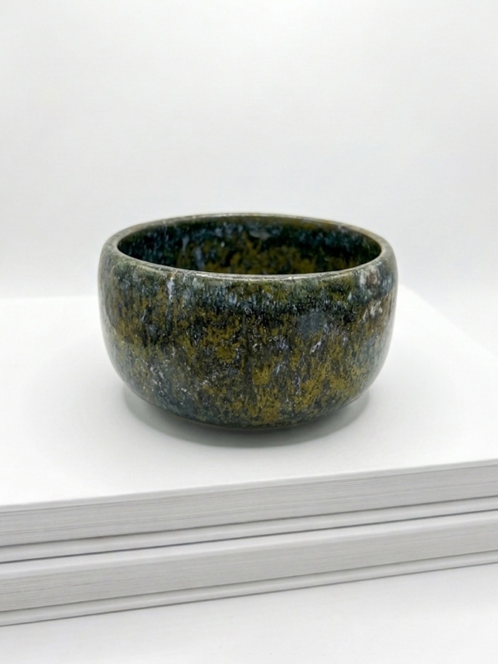 Artisanal‎ Wabi-Sabi Glazed Stoneware Bowl Earthy Moss Obsidian Handmade Organic